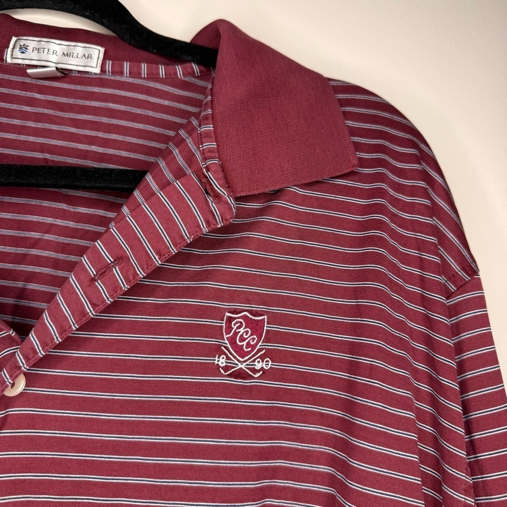 PETER MILLAR Vintage Preppy Collegiate Red Embroidered Striped Polo Shirt - Picture 3 of 7